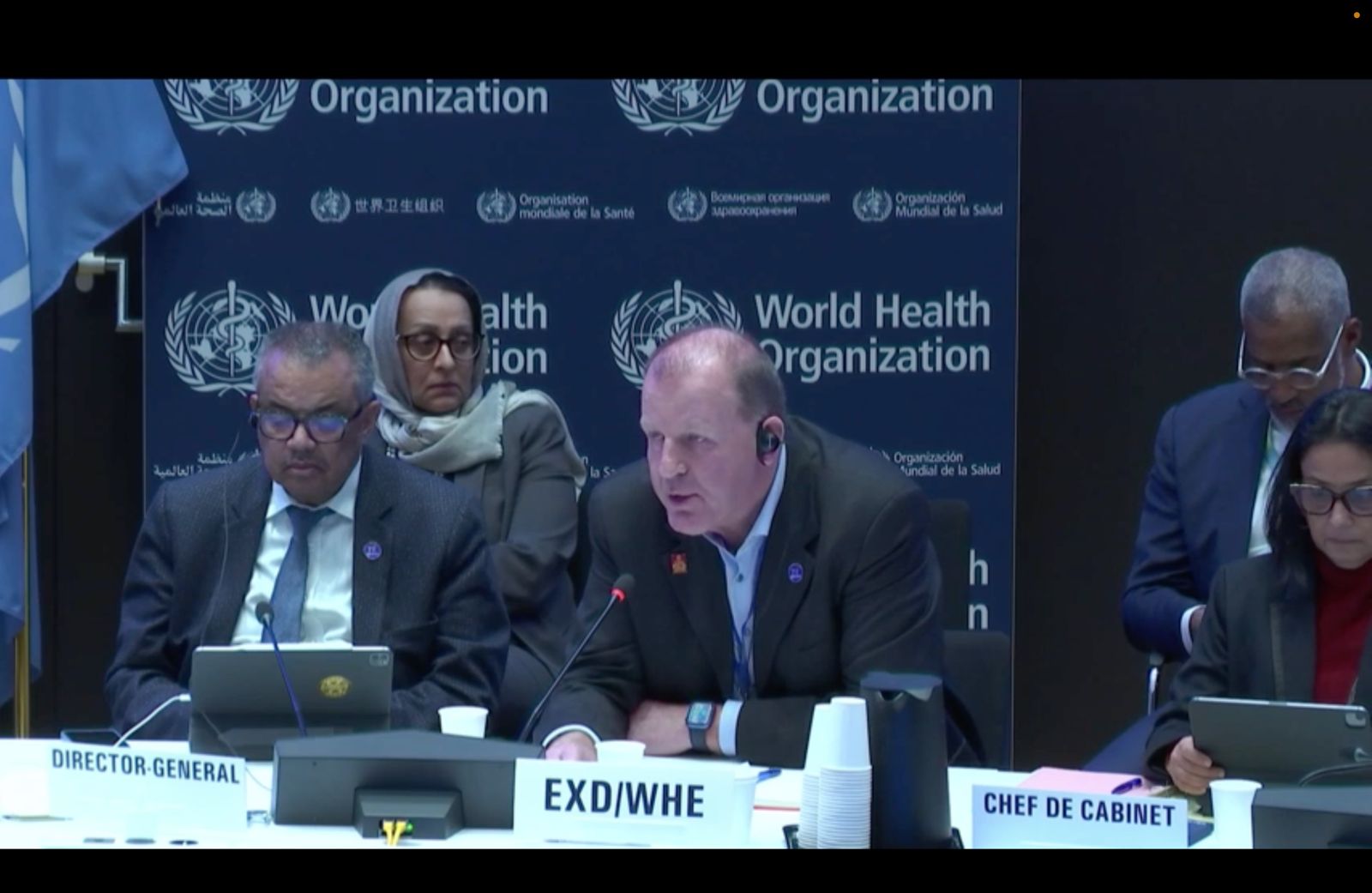 WHO Director-General Dr. Tedros Adhanom Ghebreyesus reveals the WHO report on poliomyelitis eradication at the Executive Board meeting on January 25, 2024.