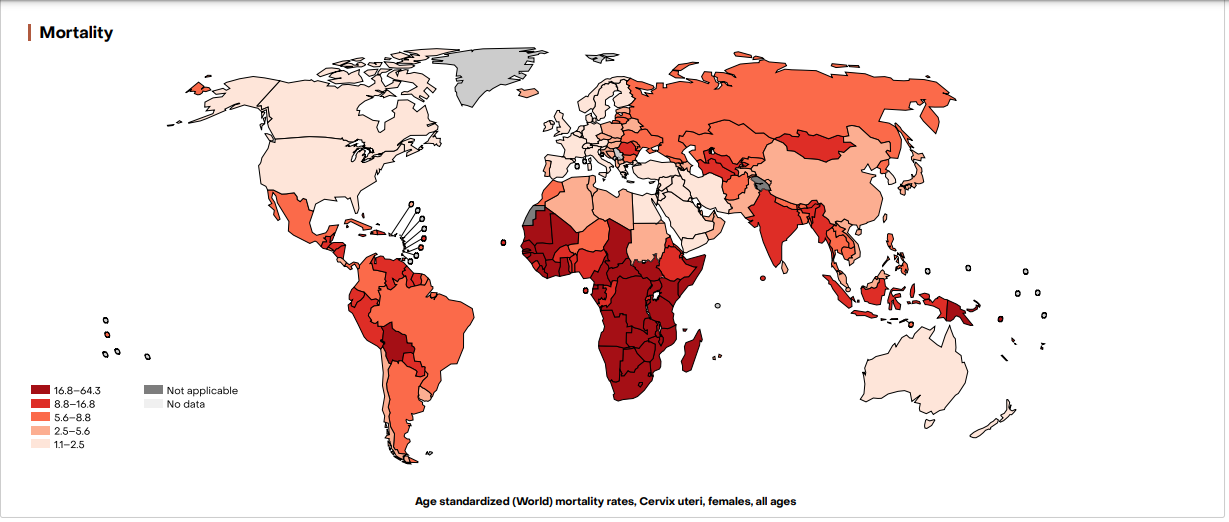 global cervical cancer mortality heat map