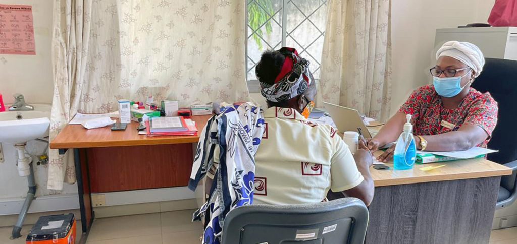 Two women at a hospital in Tanzania