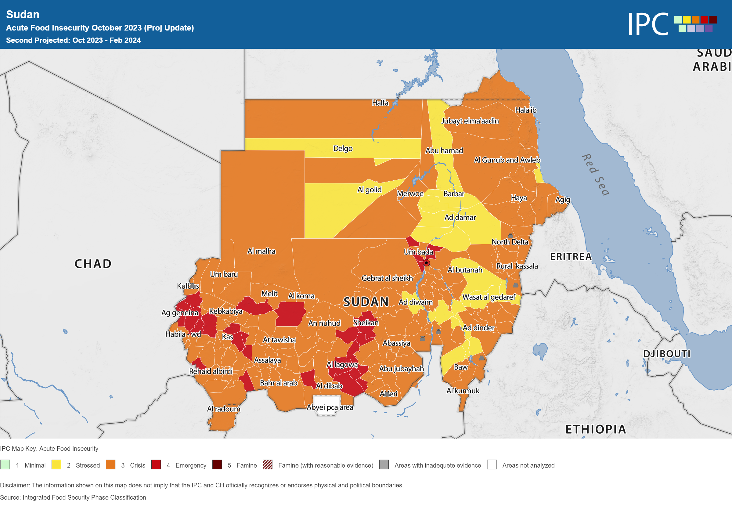 Map of Sudan food insecurity