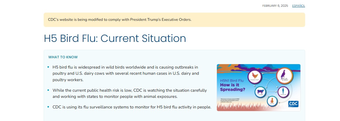 CDC bird flu website Feb 2025