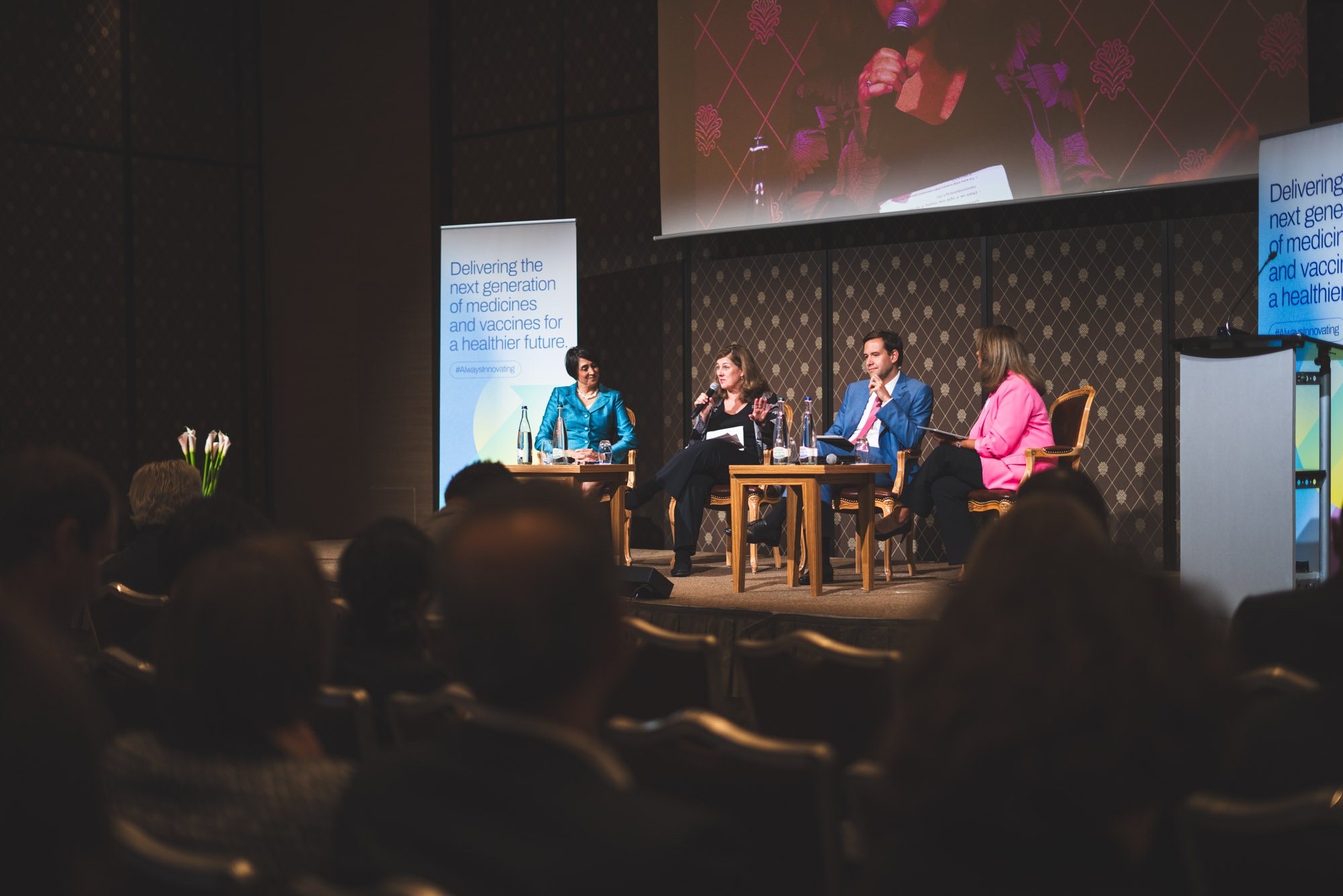 From left: Dr. Jenelle Krishnamoorthy, Vice President and Head of Global Public Policy for MSD; Dr. Kerri Elgar, Senior Policy Analyst at the OECD; and Dr. Ricardo Baptista Leite, Founder & President of the UNITE Parliamentarian Network for Global Health