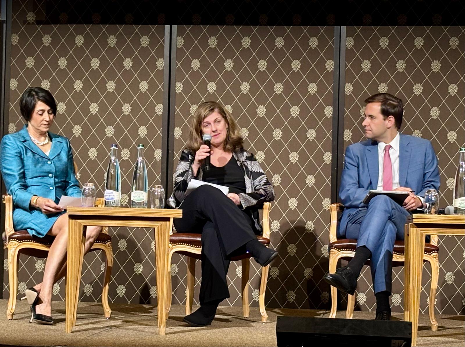Dr. Jenelle Krishnamoorthy, Vice President and Head of Global Public Policy for MSD; Dr. Kerri Elgar, Senior Policy Analyst at the OECD; and Dr. Ricardo Baptista Leite, Founder & President of the UNITE Parliamentarian Network for Global Health
