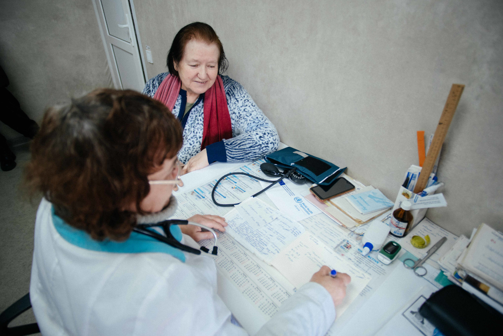 A WHO-established modular clinic in the Kharkiv region, in April 2025. As the war in Ukraine enters its fifth year, these modular units have become essential for maintaining primary health services,