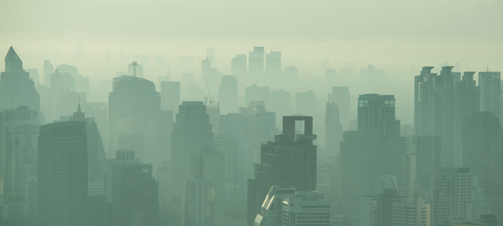 Thick smog blankets the skyline of Bangkok, Thailand, in 2018.