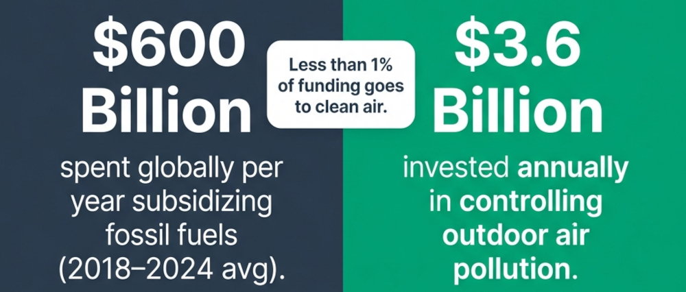 A stark funding disparity that leaves clean air initiatives with less than 1% of comparative funding.