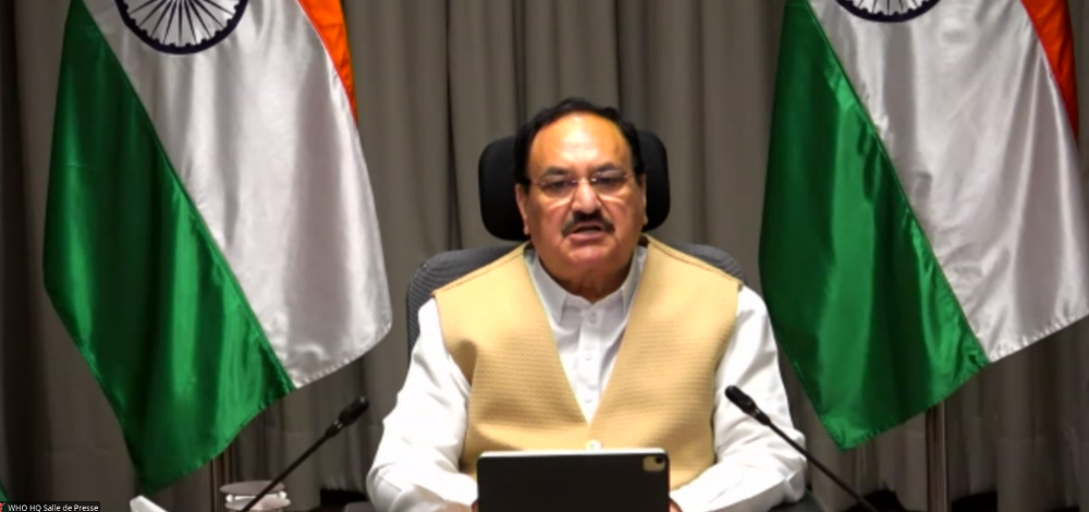 Indian Minister of Health Jagat Prakash Nadda addresses the WHO press briefing on the global fight against cervical cancer.