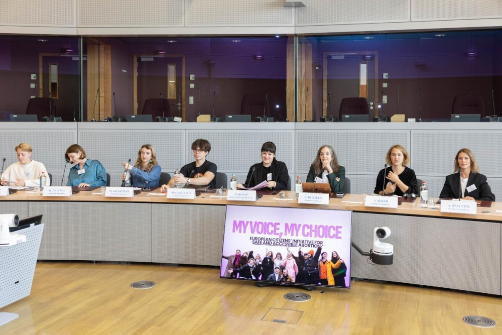 Nika Kovač (fourth from right), Primary coordinator of the 'My Voice, My Choice' initiative, at a visit to the EU Commission in October.