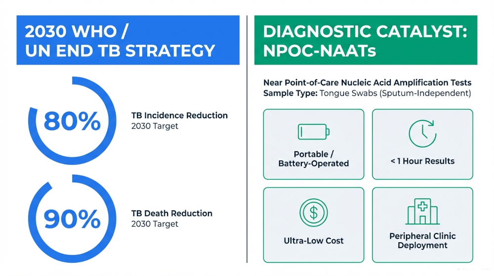 WHO recommends portable, low-cost NPOC-NAAT diagnostic tools as the primary catalyst for achieving the End TB goals.
