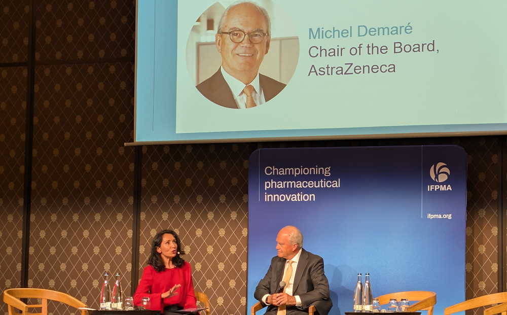 AstraZeneca Chair Michel Demaré calls for tripling prevention budgets during an IFPMA panel discussion.