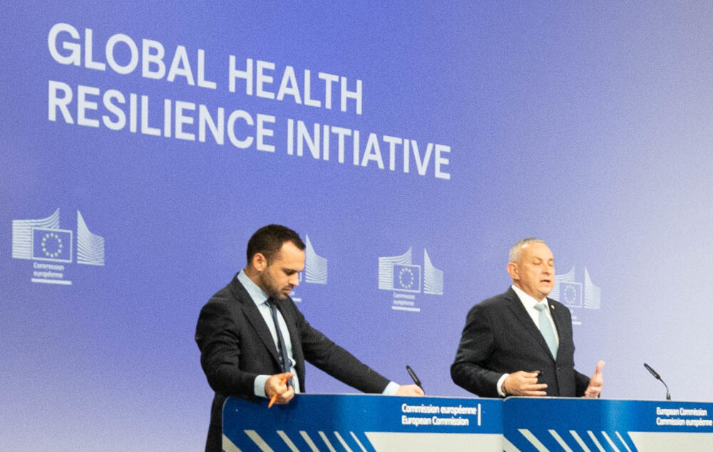 Commissioner for International Partnerships Jozef Síkela (right) announces the EU’s new Global Health Resilience Initiative on Wednesday.