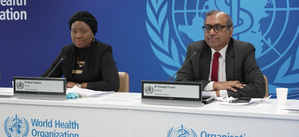 WHO experts Dr Ranti Fayokun and Dr Vinayak Prasad demand strict global nicotine pouch regulations.