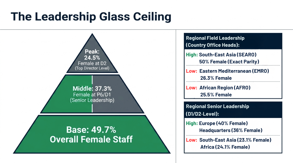 WHO’s glass ceiling remains intact as female representation thins significantly at the highest director levels.