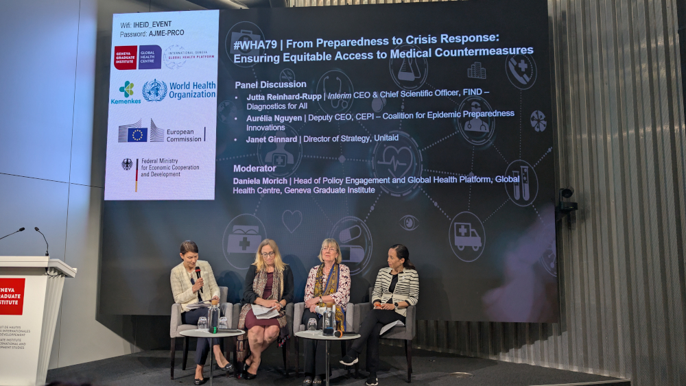 From left to right: Daniela Morich (GHC), Janet Ginnard (Unitaid), Jutta Reinhard-Rupp (FIND), and Aurélia Nguyen (CEPI).