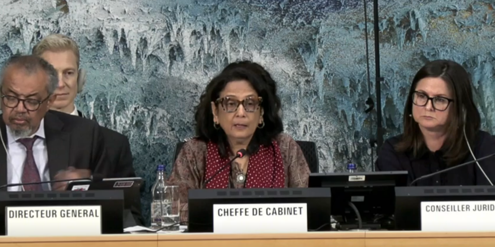 Chef de Cabinet Razia Pendse reassures the Assembly that robust safeguards protect WHO’s constitutional mandate.