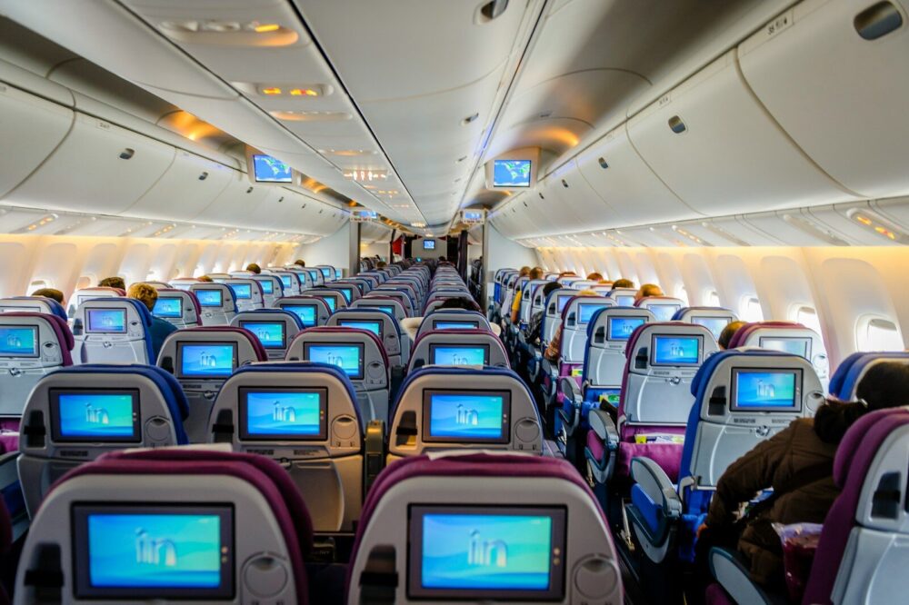 Economy Class in an airplane.