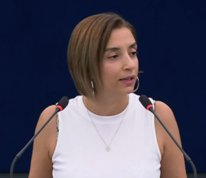 Swedish lawmaker Evin Incir addresses the European Parliament.
