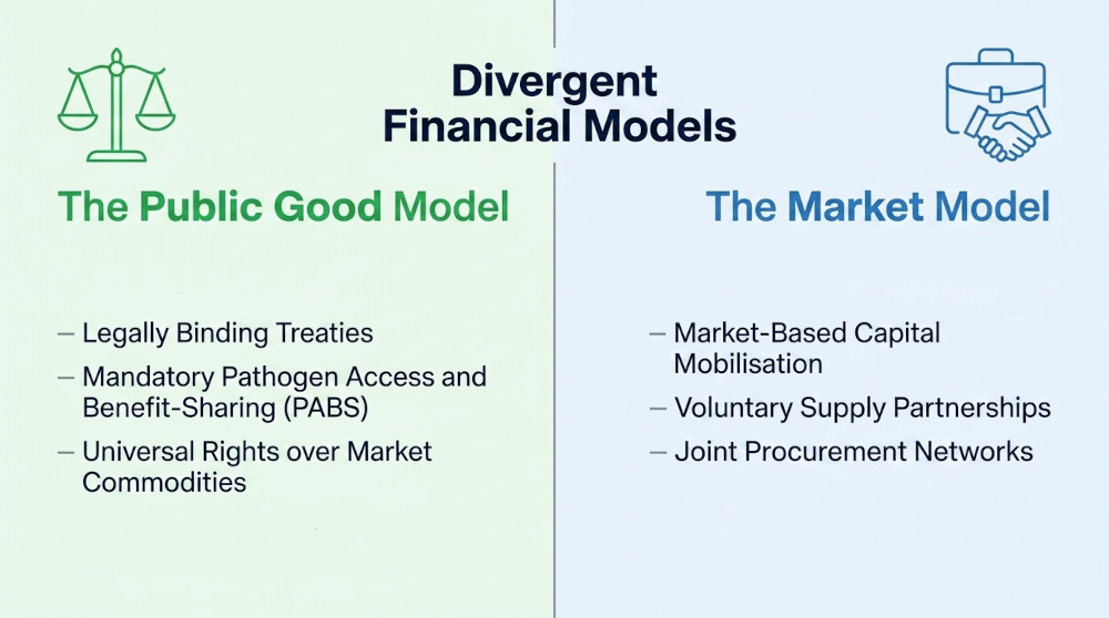 Contrasting the legally binding Public Good Model against market-driven approaches.