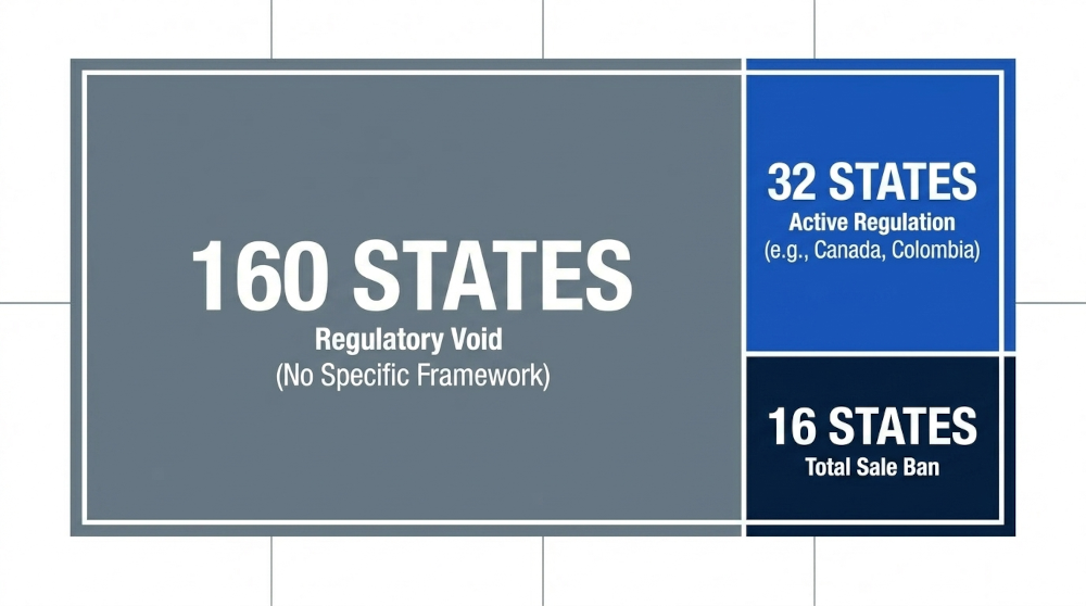 A global regulatory void leaves 160 states without specific frameworks to govern nicotine pouch sales.