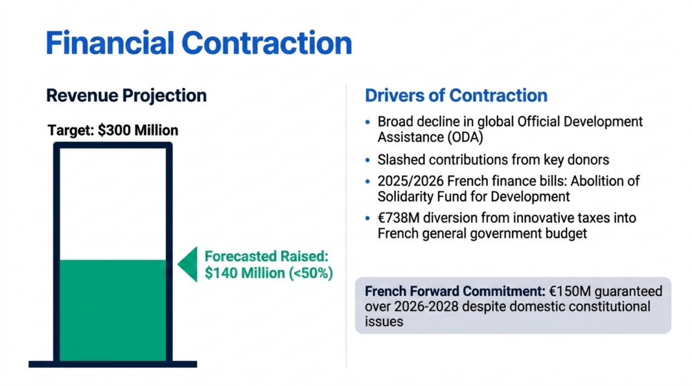 Facing a major shortfall, Unitaid forecasts raising less than half of its $300 million target.