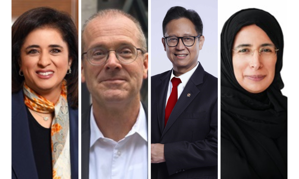The prospective candidates for WHO Director-General (left to right): Dr Hanan Balkhy (WHO EMRO Director), Dr Hans Kluge (WHO EURO Director), Budi Gunadi Sadikin (Minister of Health, Indonesia), and Dr Hanan Al-Kuwari (former Minister of Public Health, Qatar).