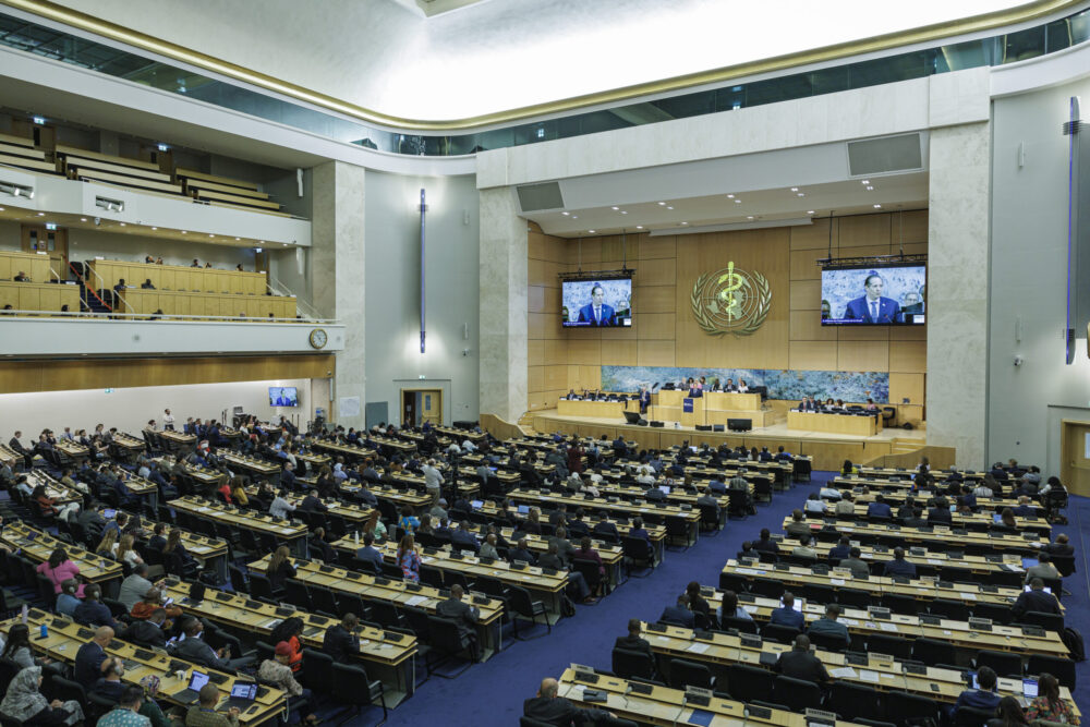 The Assembly Hall at the Palais des Nations in Geneva during the 79th World Health Assembly.